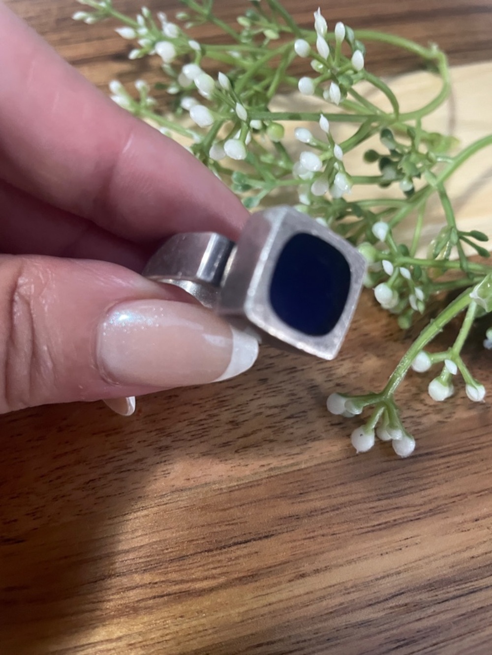 Silver Ring with Dark Blue Inlay - Electronics Wearables Accessory